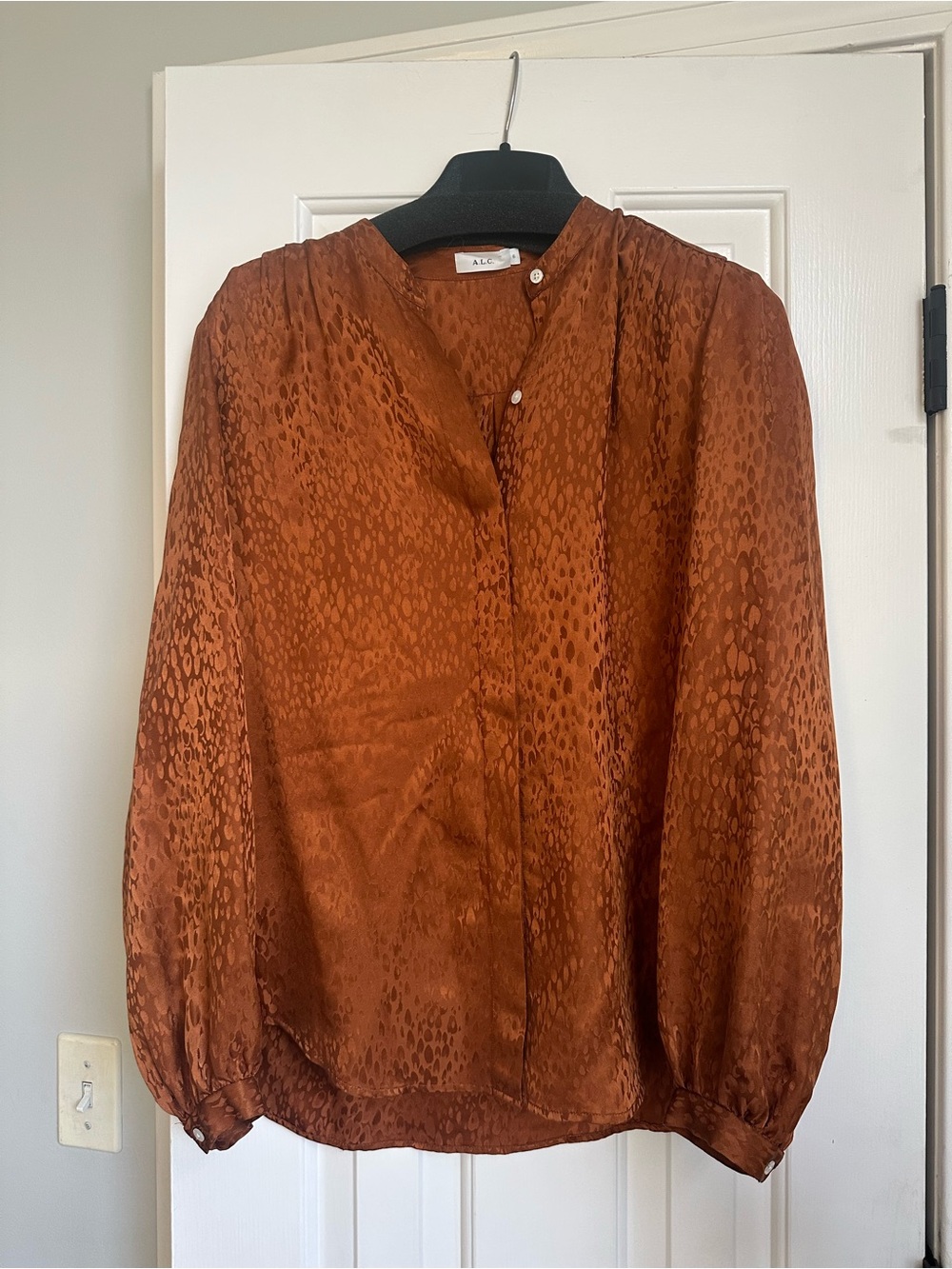 A.L.C. Rust Burnt Orange Jacquard %100 Silk Blouse